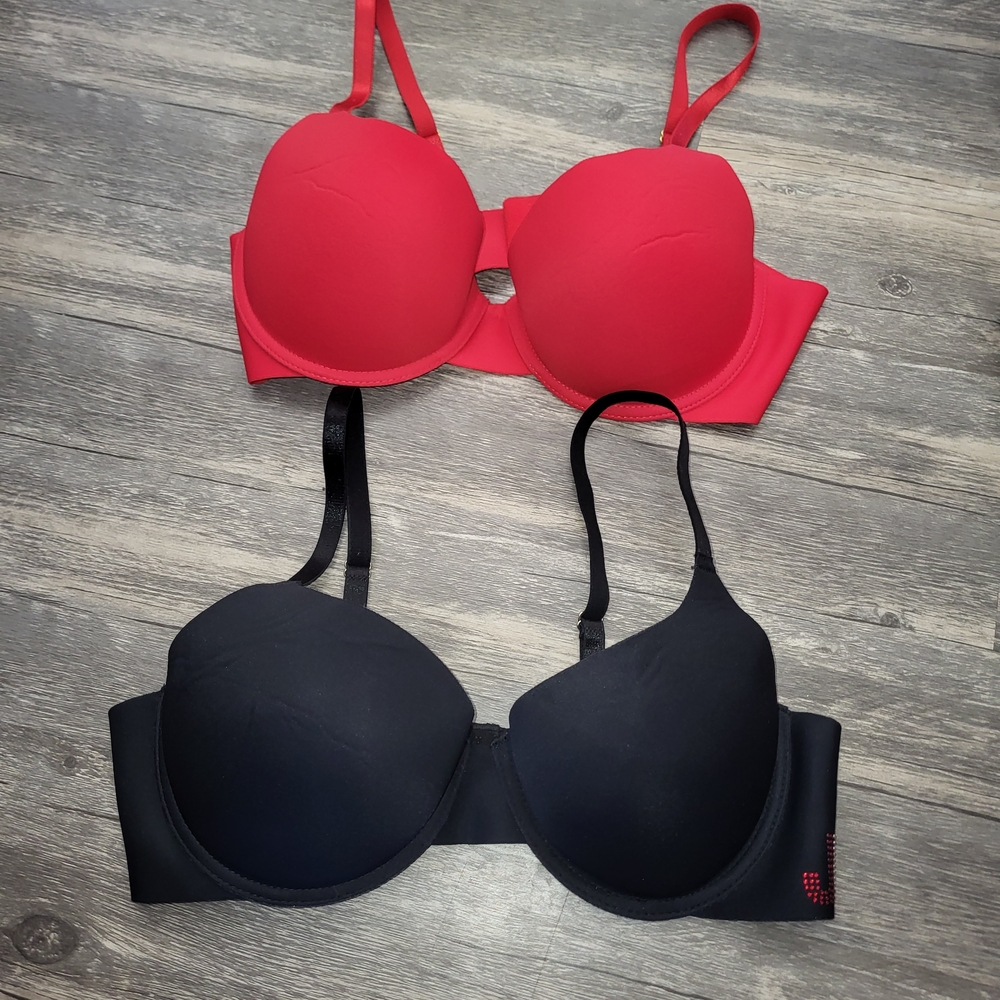 Juicy Couture 36C Two-Piece Push-Up Bra Set in Red and Black New No Tags
